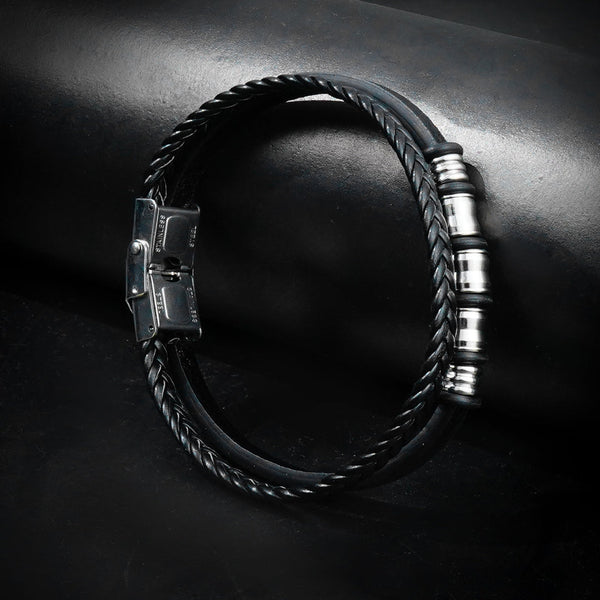 11mm Titanium Double Layer Leather Strap Bracelet