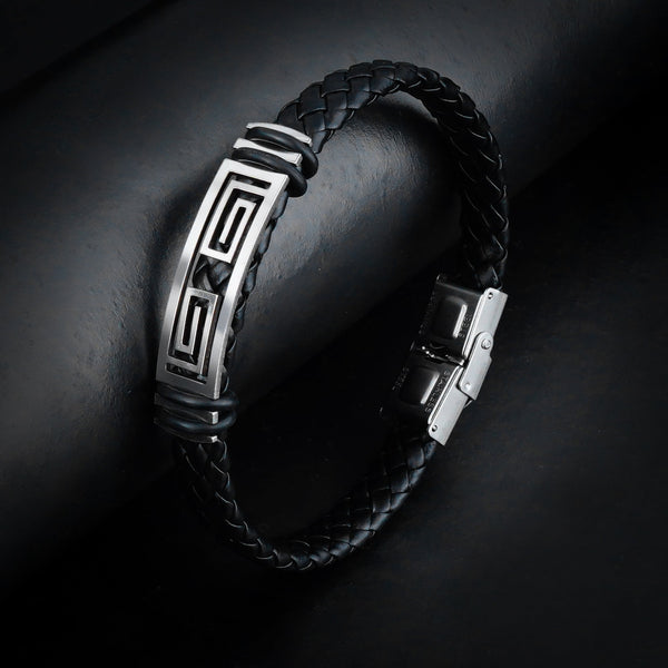 9mm Meander Braided Leather Strap Bracelet