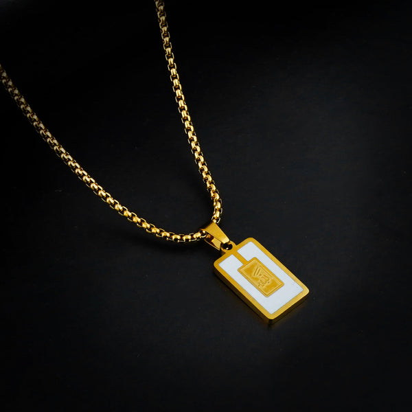 White Allah Pendant with a Golden Round-Cut Chain - 316L