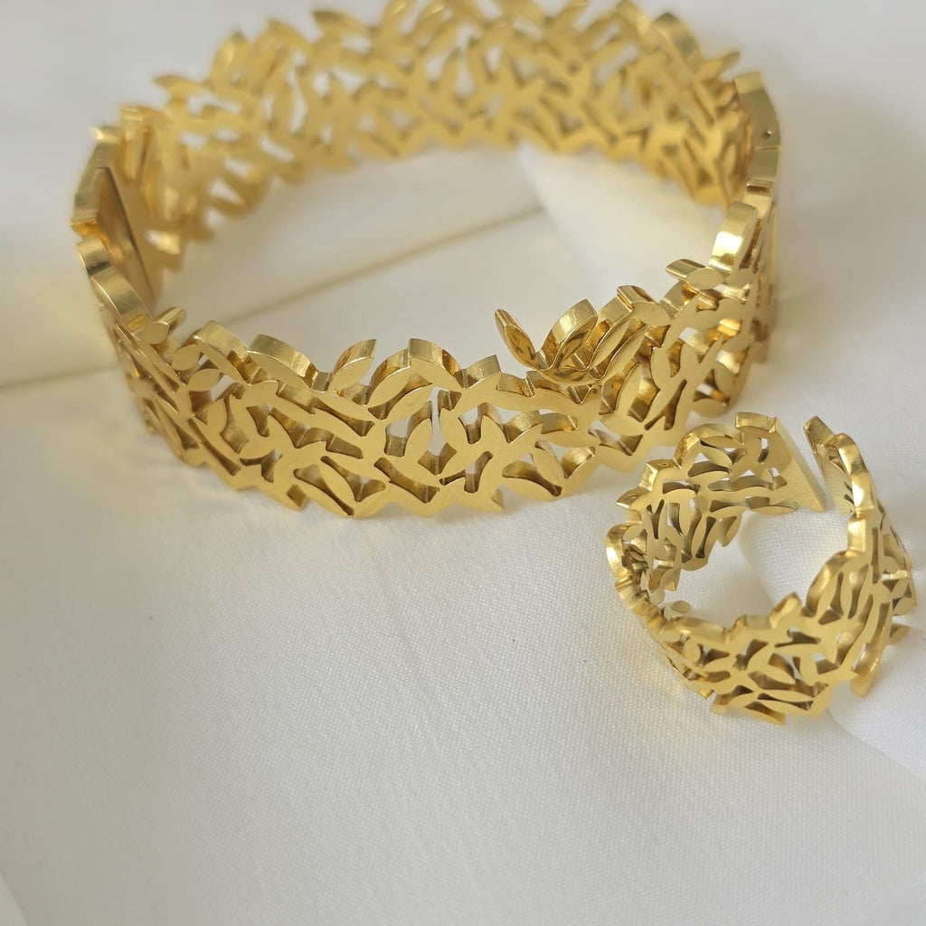 Leaf Bangle & Ring Set (Adjustable Ring)