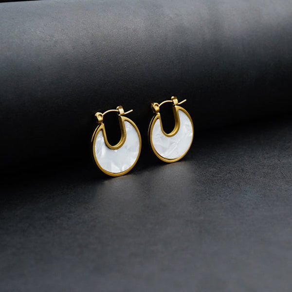 White Retro Circle Earrings -316L