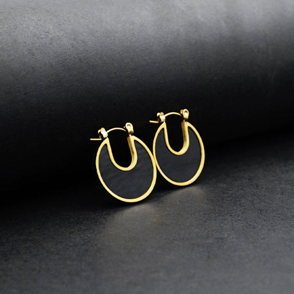 Black Retro Circle Earrings -316L